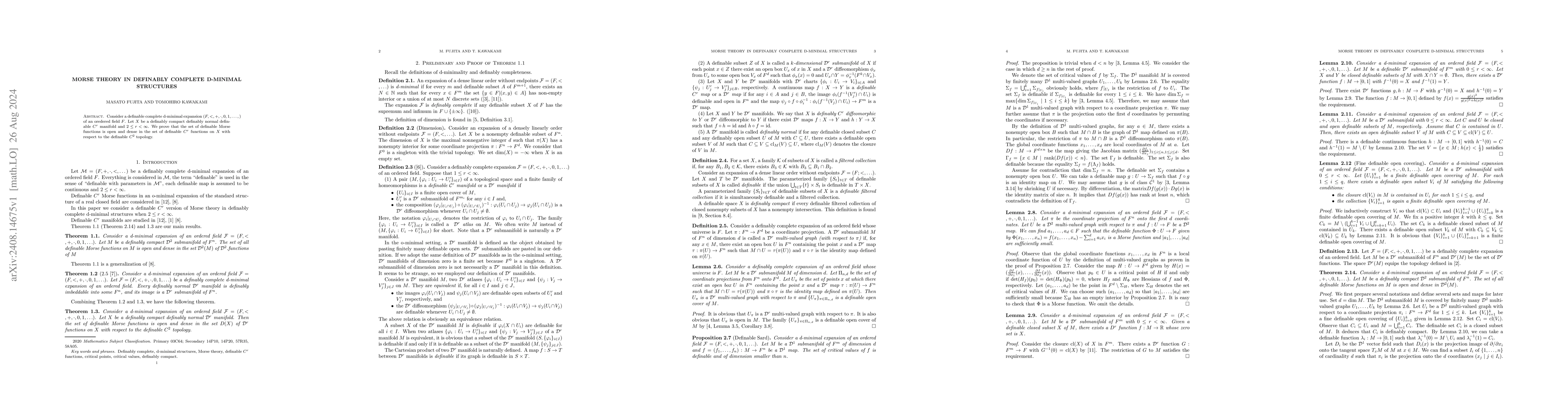 Thumbnail for Morse theory in definably complete d-minimal structures