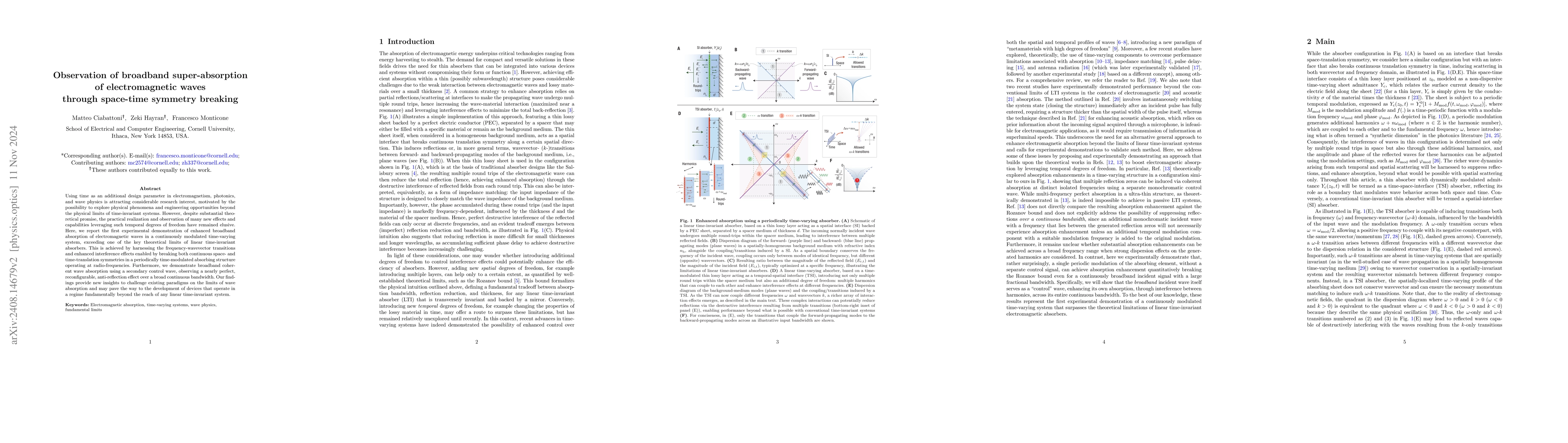 Thumbnail for Observation of broadband super-absorption of electromagnetic waves
  through space-time symmetry breaking