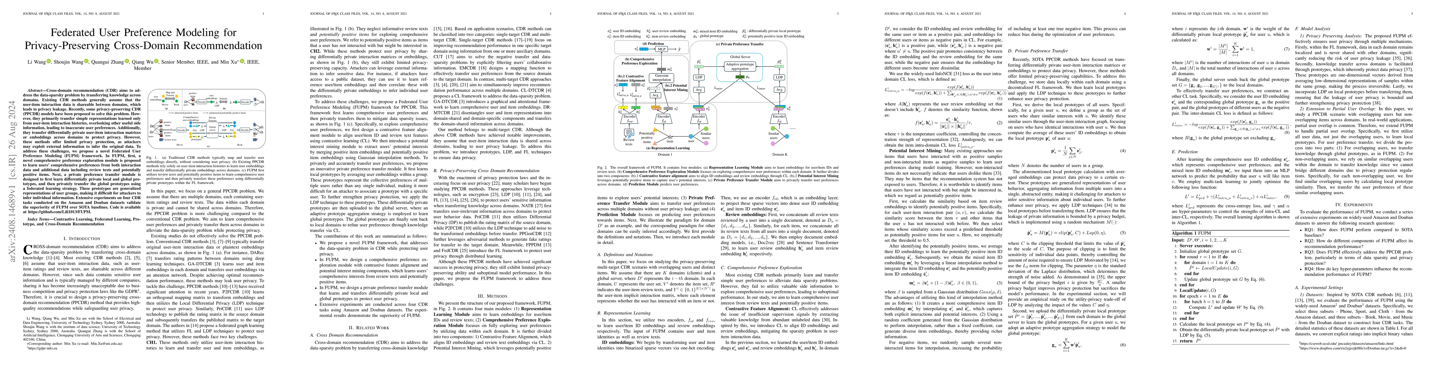 Thumbnail for Federated User Preference Modeling for Privacy-Preserving Cross-Domain
  Recommendation