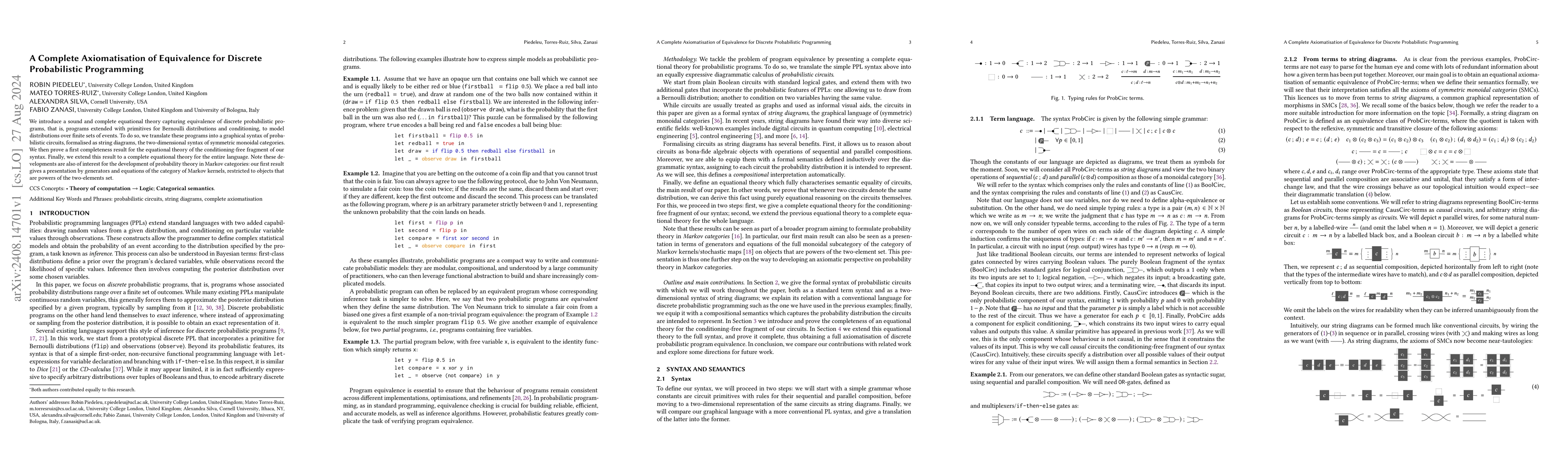 Thumbnail for A Complete Axiomatisation of Equivalence for Discrete Probabilistic
  Programming