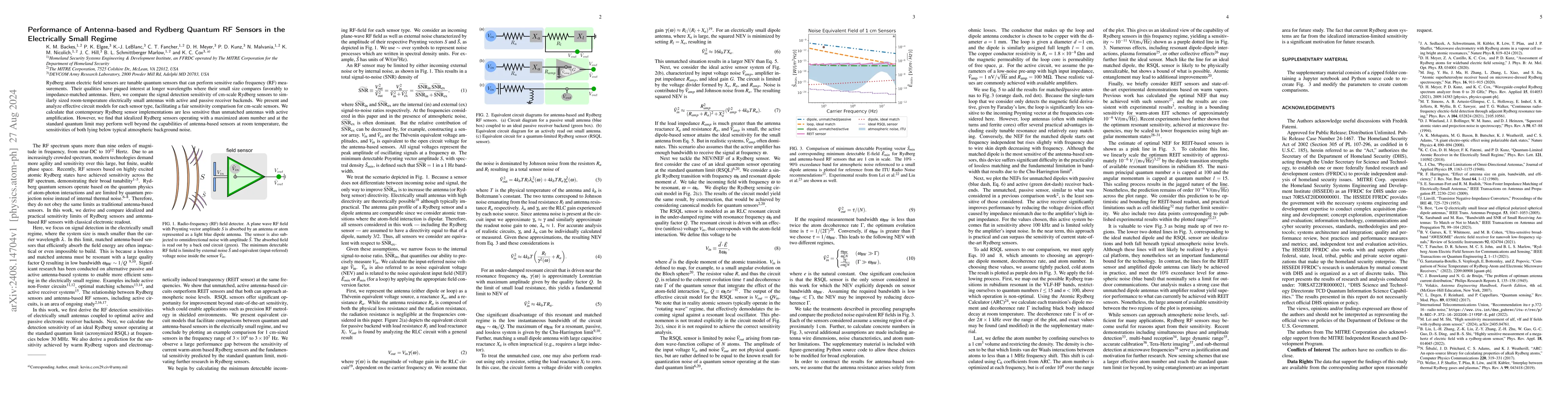 Thumbnail for Performance of Antenna-based and Rydberg Quantum RF Sensors in the
  Electrically Small Regime
