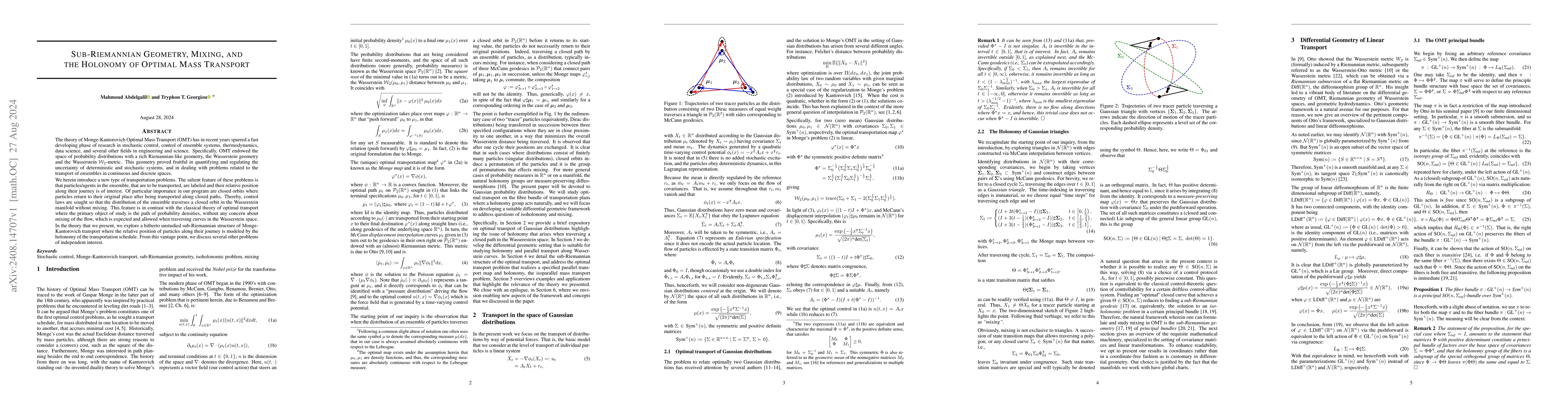 Thumbnail for Sub-Riemannian Geometry, Mixing, and the Holonomy of Optimal Mass
  Transport