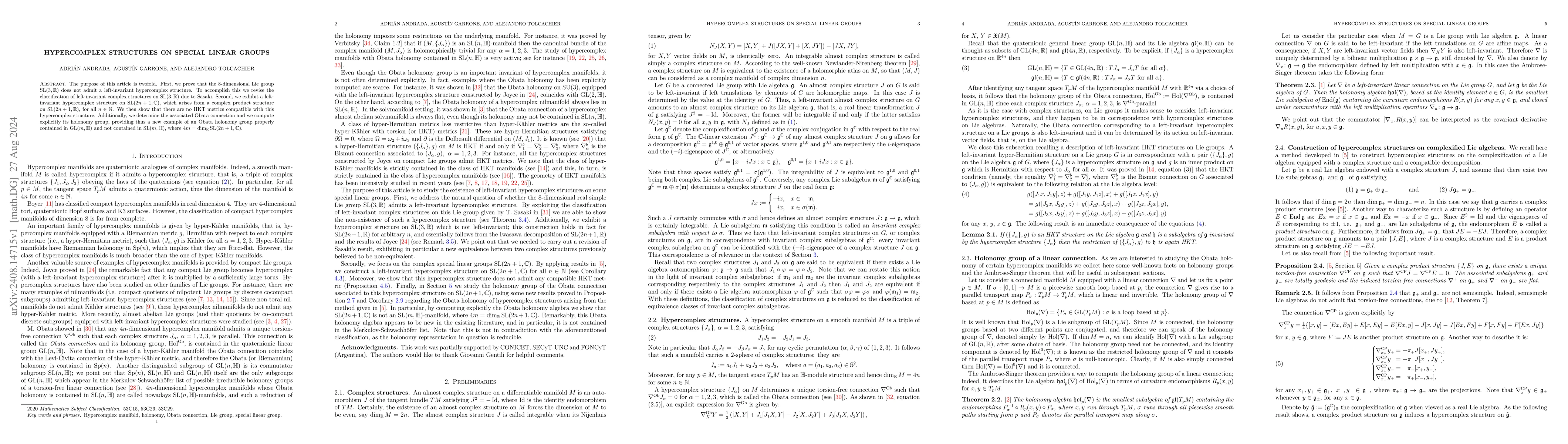 Thumbnail for Hypercomplex structures on special linear groups