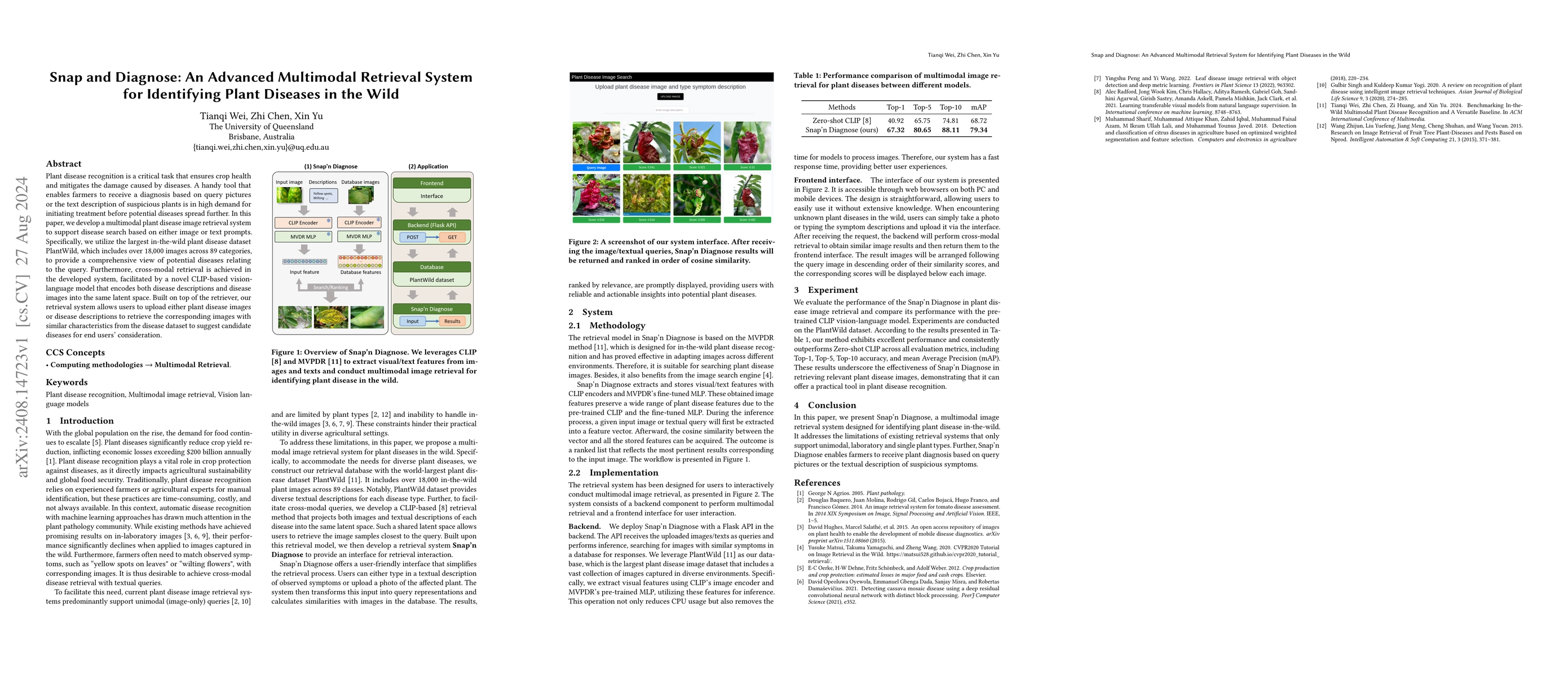 Thumbnail for Snap and Diagnose: An Advanced Multimodal Retrieval System for
  Identifying Plant Diseases in the Wild