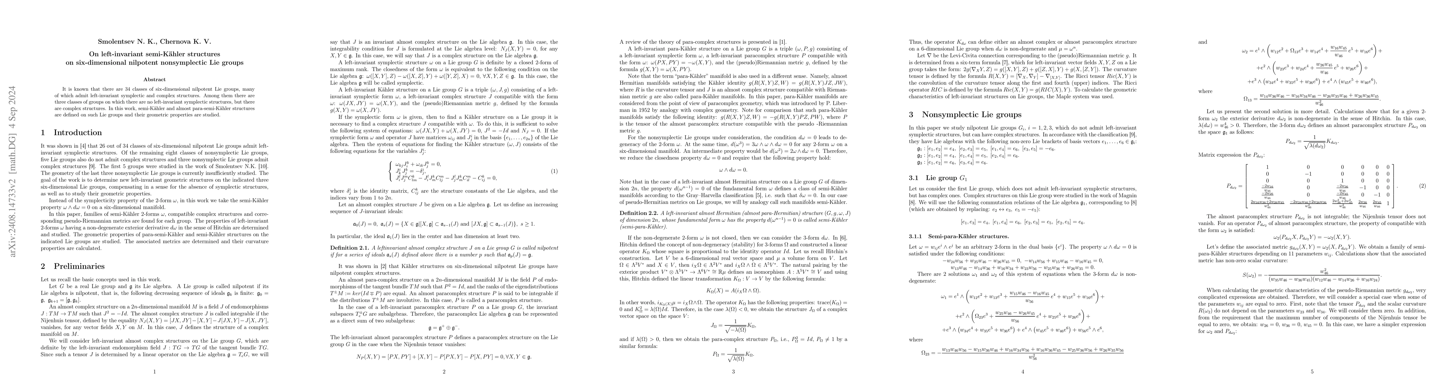Thumbnail for On left-invariant semi-Kähler structures on six-dimensional
  nilpotent nonsymplectic Lie groups