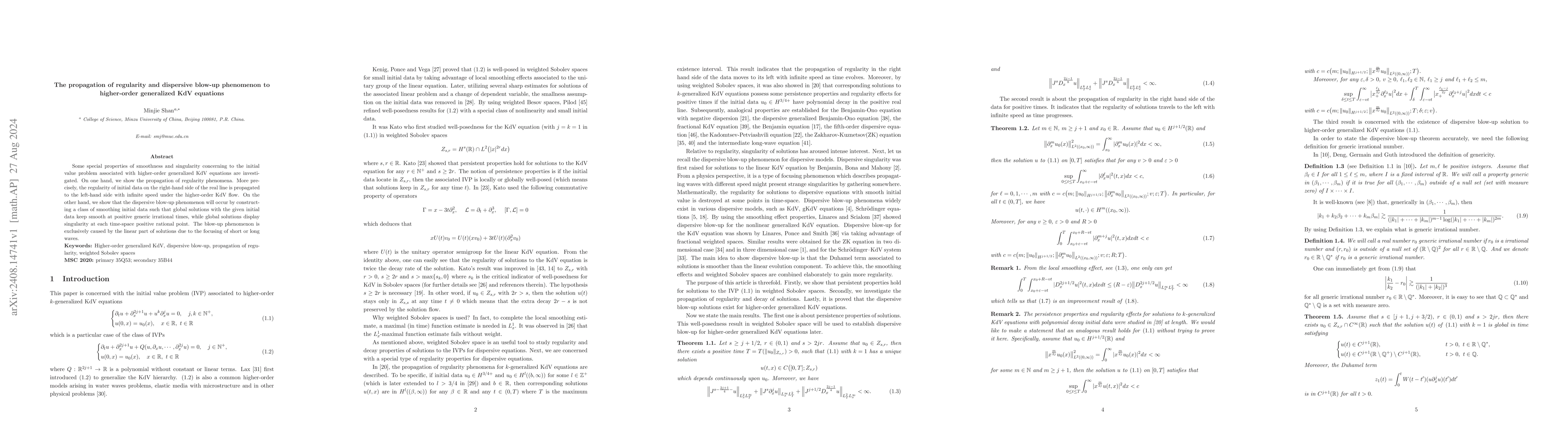 Thumbnail for The propagation of regularity and dispersive blow-up phenomenon to
  higher-order generalized KdV equations