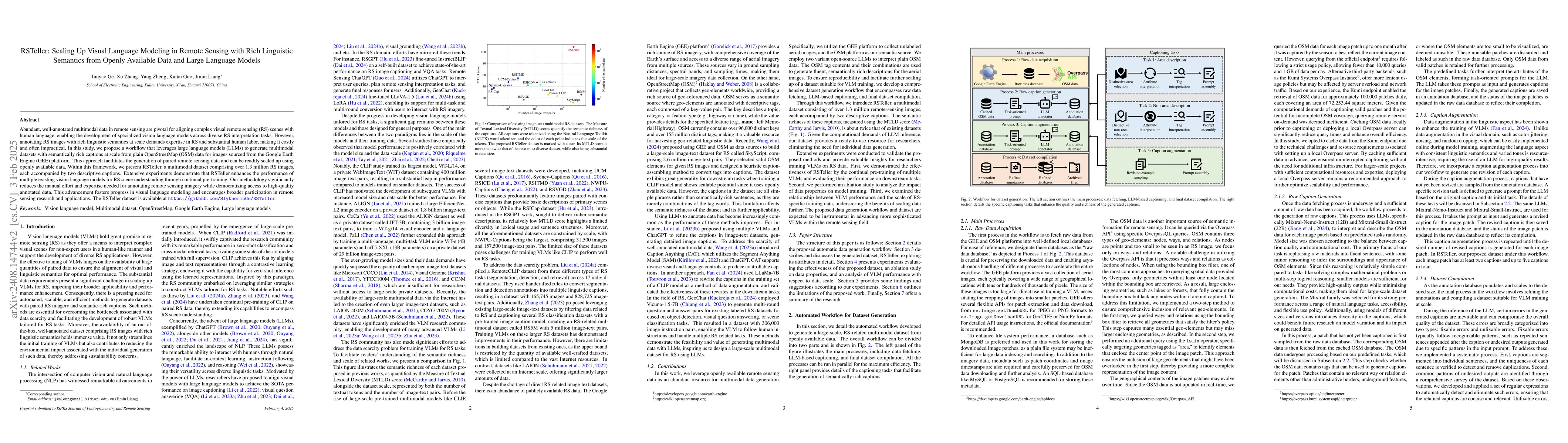 Thumbnail for RSTeller: Scaling Up Visual Language Modeling in Remote Sensing with
  Rich Linguistic Semantics from Openly Available Data and Large Language
  Models