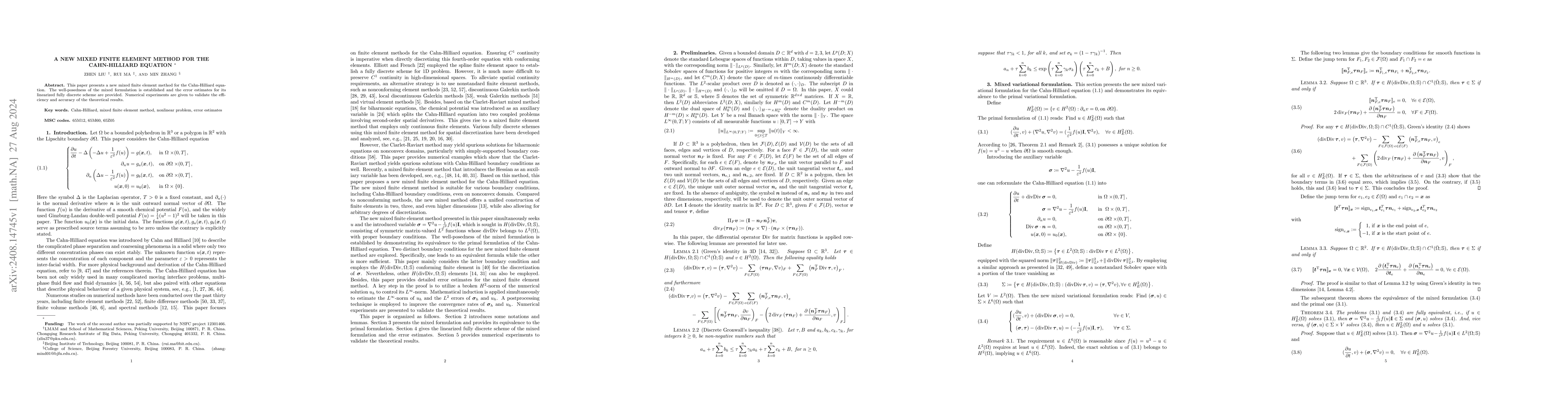 Thumbnail for A New Mixed Finite Element Method For The Cahn-Hilliard Equation