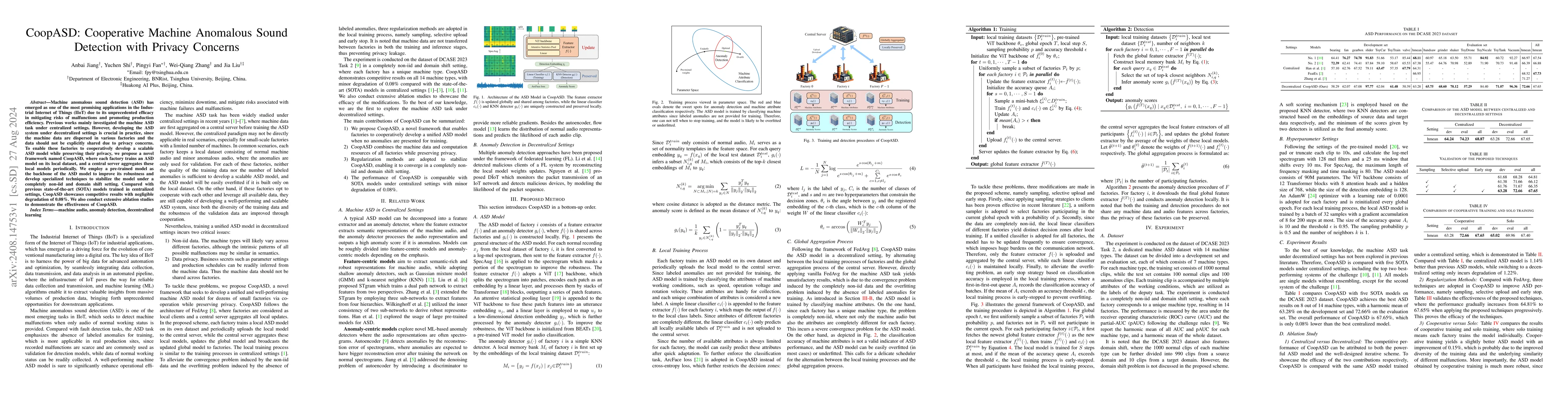 Thumbnail for CoopASD: Cooperative Machine Anomalous Sound Detection with Privacy
  Concerns