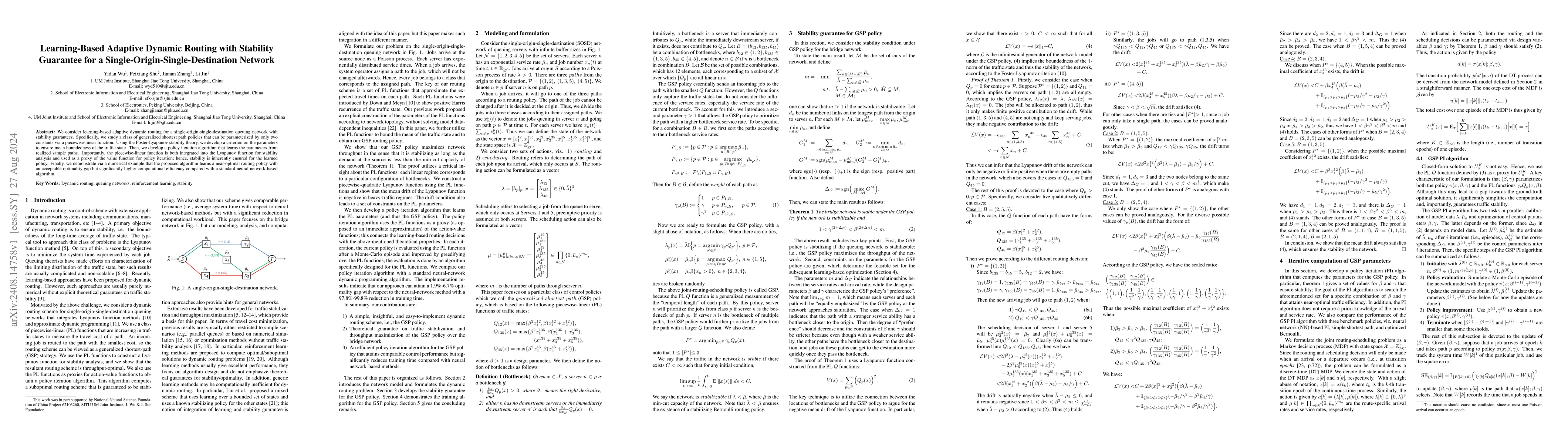 Thumbnail for Learning-Based Adaptive Dynamic Routing with Stability Guarantee for a
  Single-Origin-Single-Destination Network