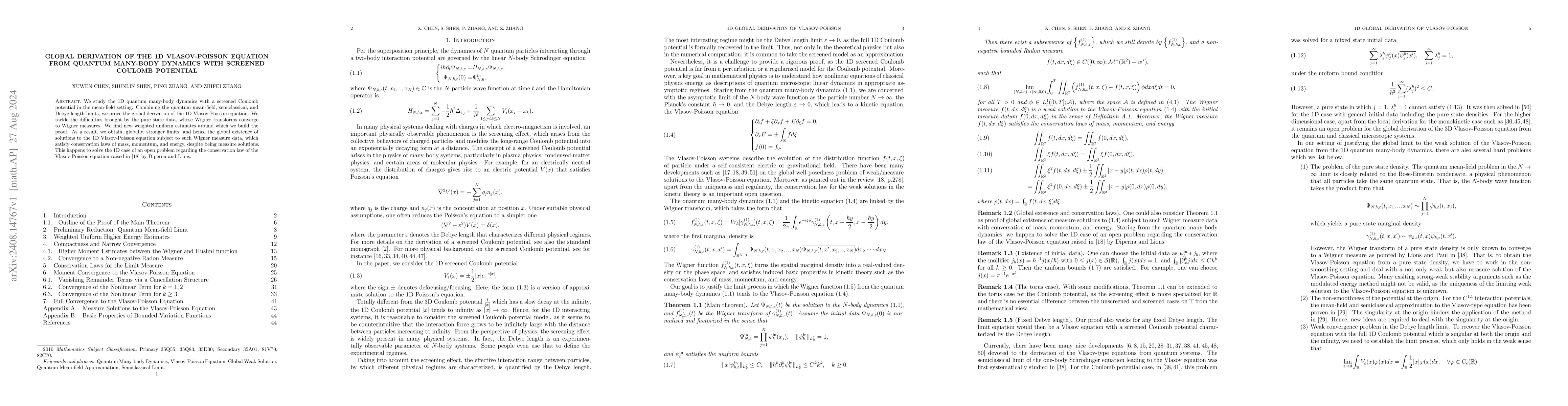 Thumbnail for Global derivation of the 1D Vlasov-Poisson equation from quantum
  many-body dynamics with screened Coulomb potential