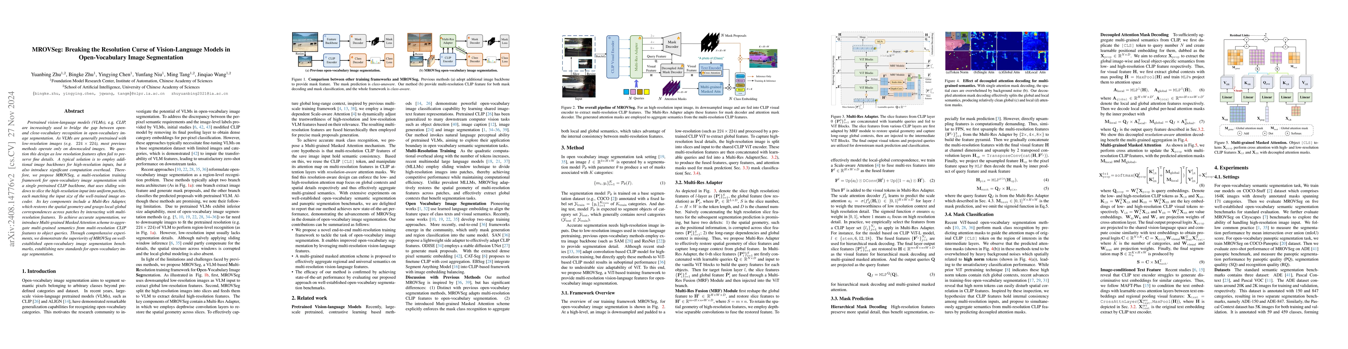 Thumbnail for MROVSeg: Breaking the Resolution Curse of Vision-Language Models in
  Open-Vocabulary Semantic Segmentation