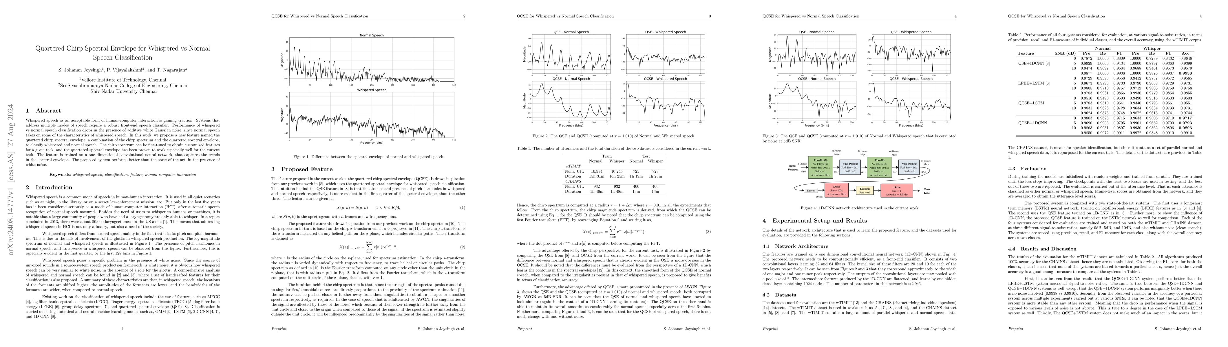 Thumbnail for Quartered Chirp Spectral Envelope for Whispered vs Normal Speech
  Classification