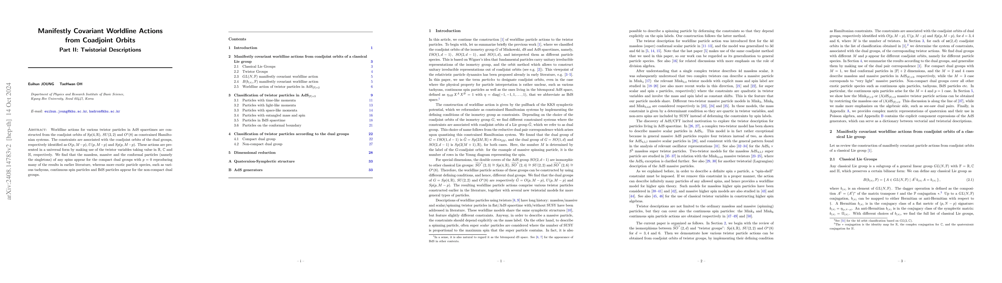 Thumbnail for Manifestly Covariant Worldline Actions from Coadjoint Orbits. Part II:
  Twistorial Descriptions