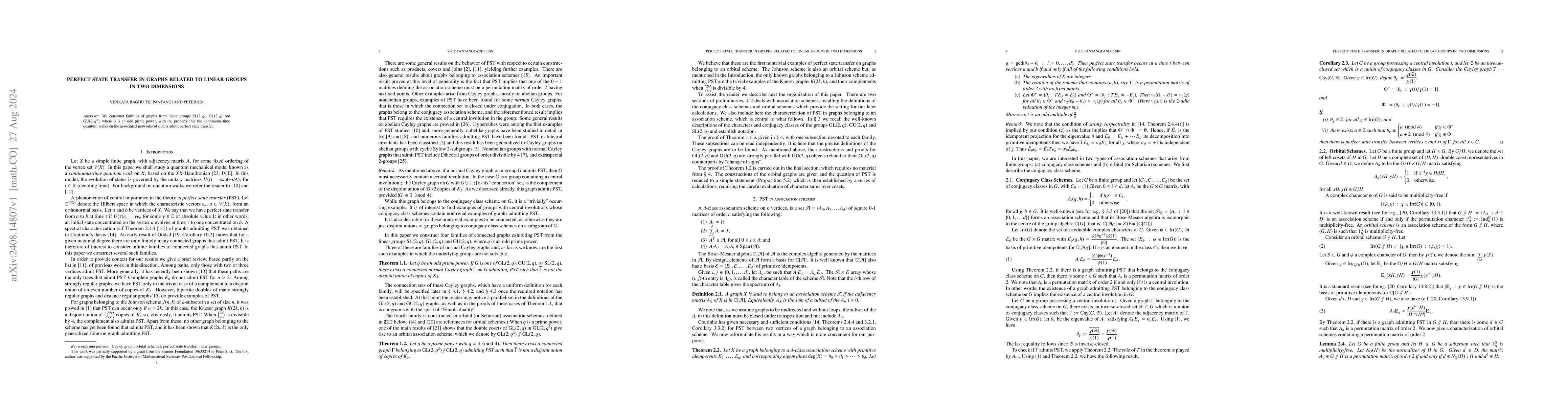 Thumbnail for Perfect state transfer in graphs related to linear groups in two
  dimensions