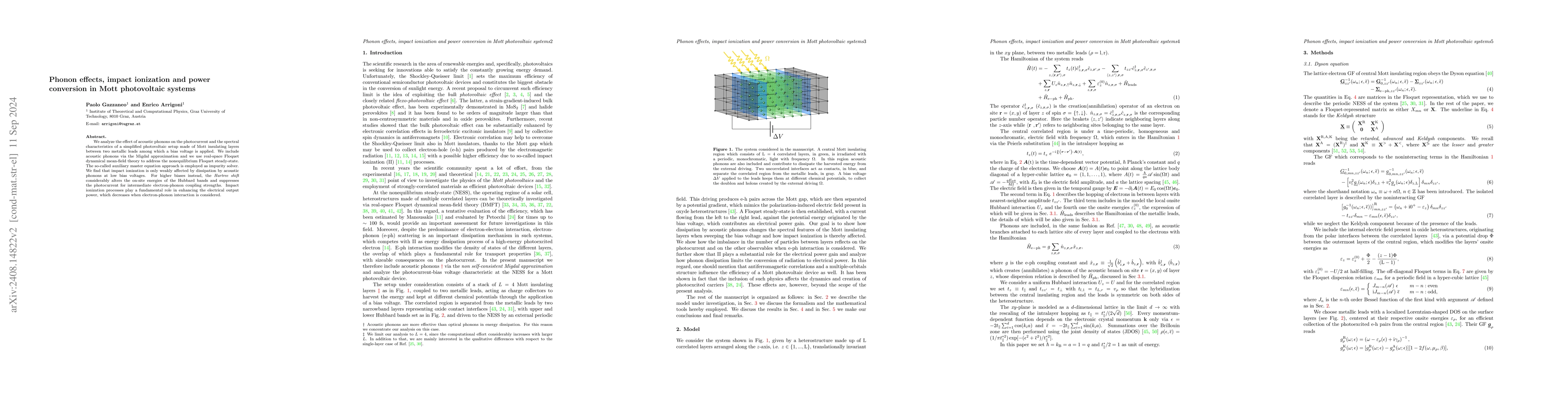 Thumbnail for Phonon effects, impact ionization and power conversion in Mott
  photovoltaic systems