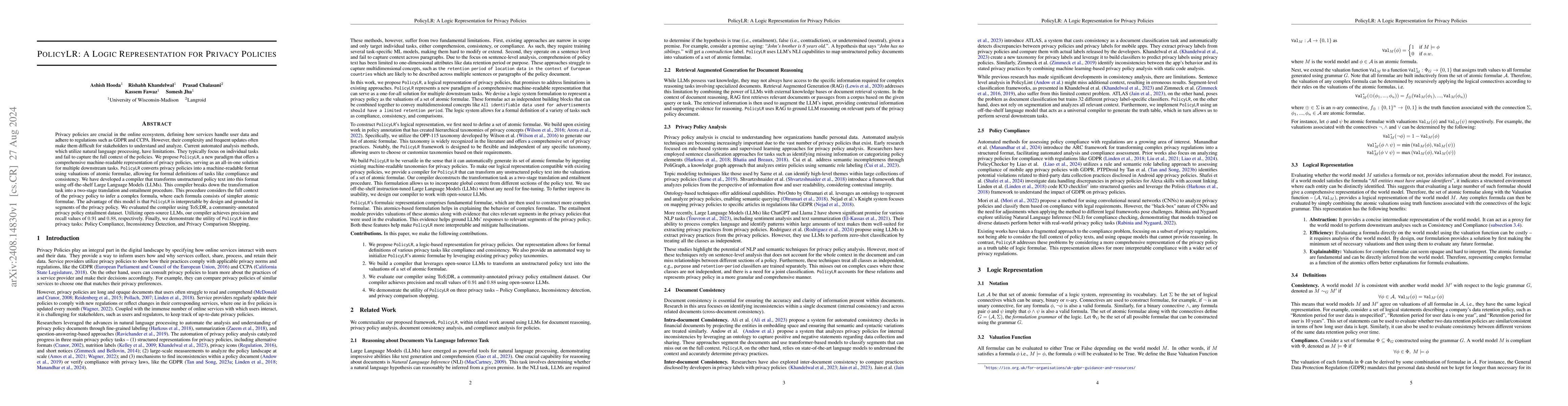 Thumbnail for PolicyLR: A Logic Representation For Privacy Policies