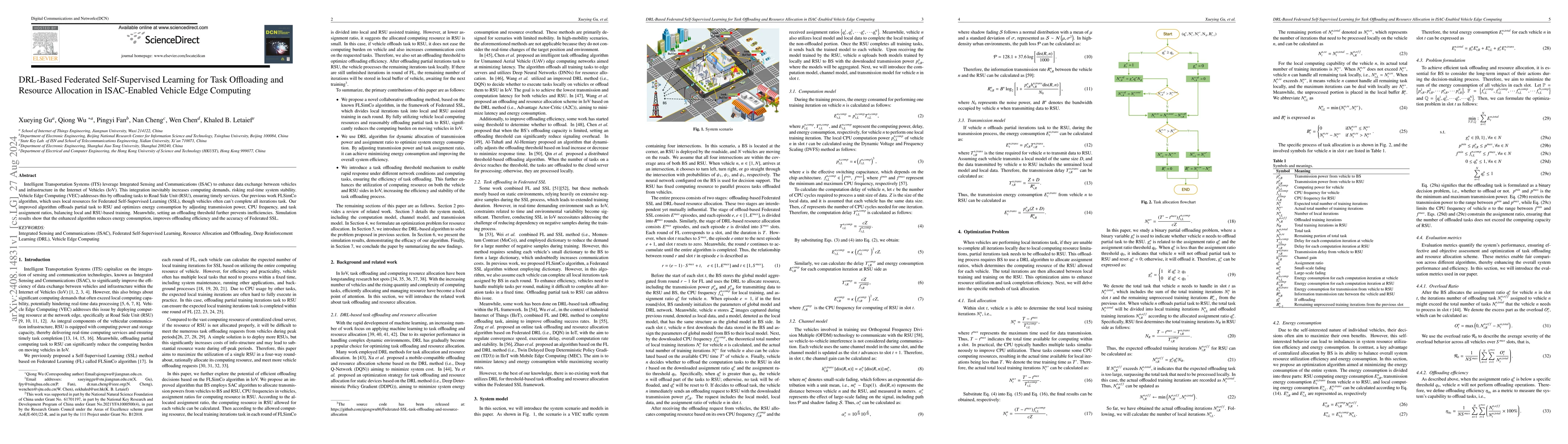 Thumbnail for DRL-Based Federated Self-Supervised Learning for Task Offloading and
  Resource Allocation in ISAC-Enabled Vehicle Edge Computing