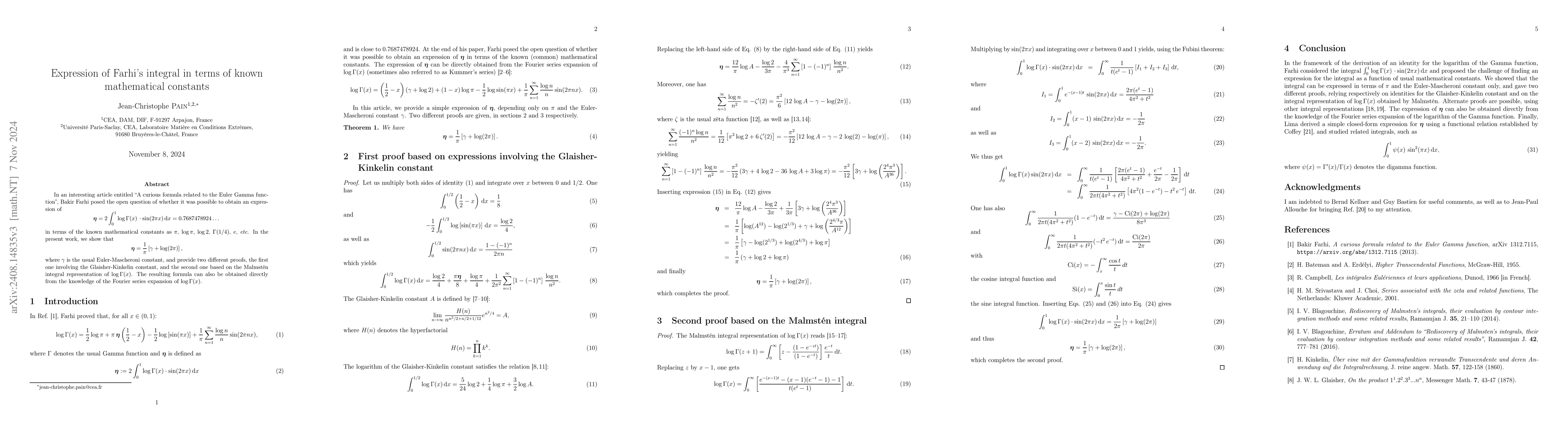 Thumbnail for Expression of Farhi's integral in terms of known mathematical constants