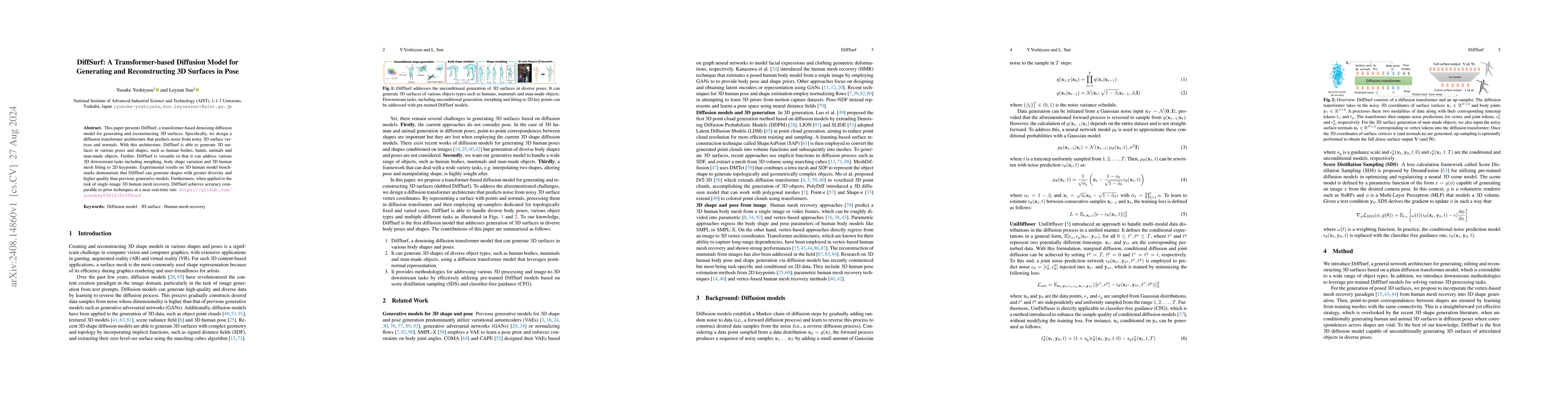 Thumbnail for DiffSurf: A Transformer-based Diffusion Model for Generating and
  Reconstructing 3D Surfaces in Pose