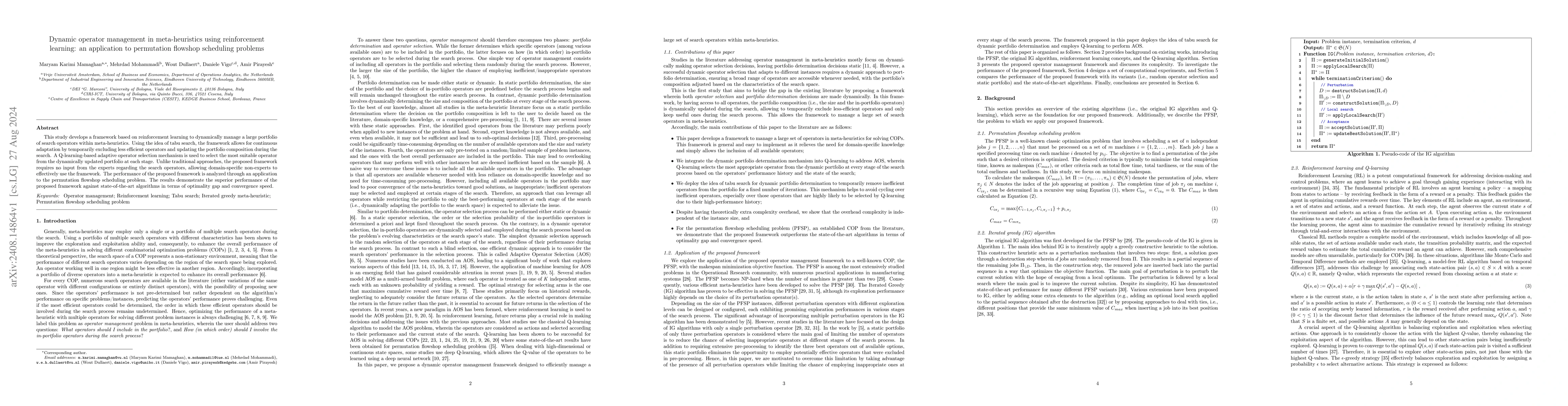 Thumbnail for Dynamic operator management in meta-heuristics using reinforcement
  learning: an application to permutation flowshop scheduling problems