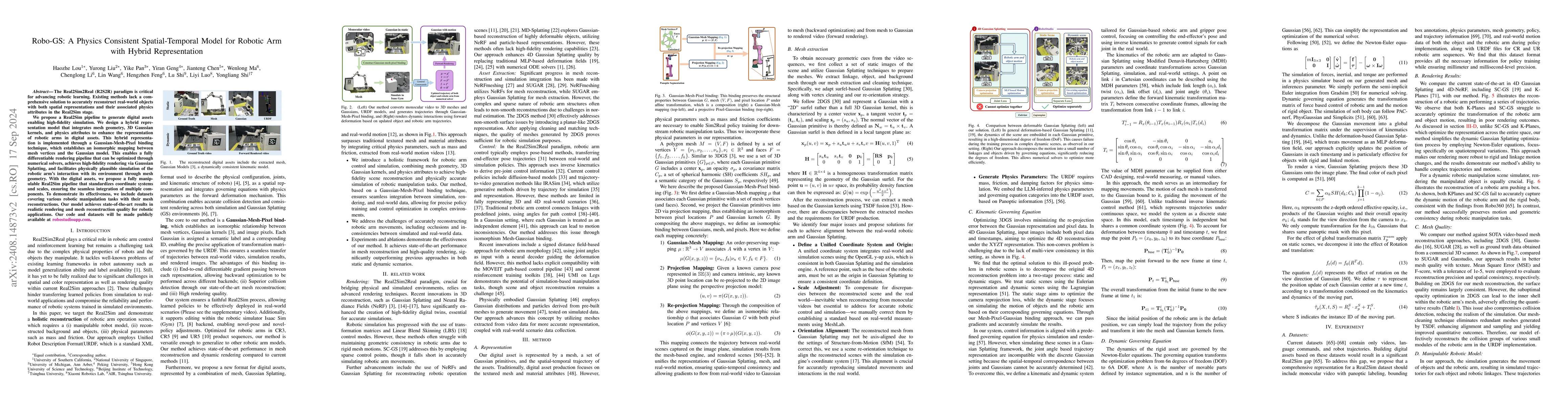 Thumbnail for Robo-GS: A Physics Consistent Spatial-Temporal Model for Robotic Arm
  with Hybrid Representation