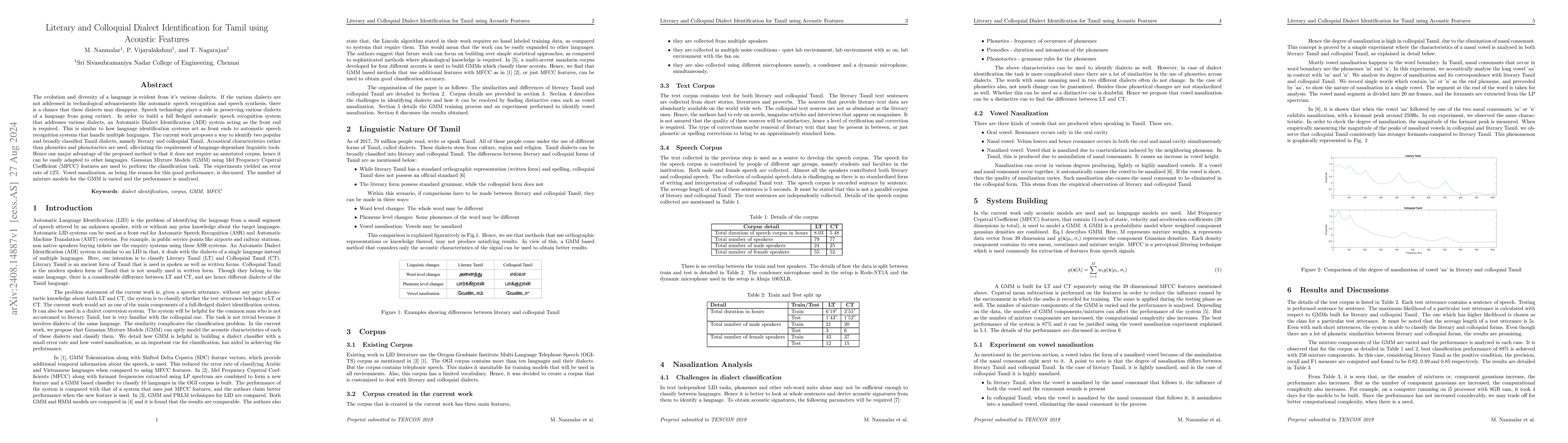 Thumbnail for Literary and Colloquial Dialect Identification for Tamil using Acoustic
  Features