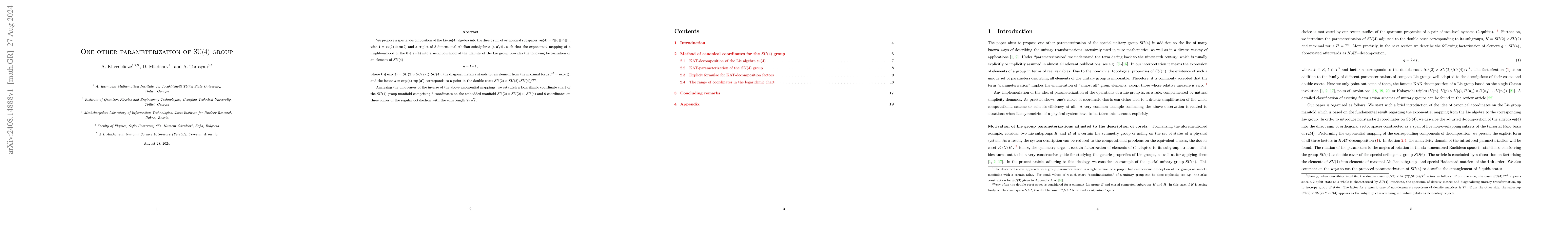 Thumbnail for One other parameterization of SU(4) group