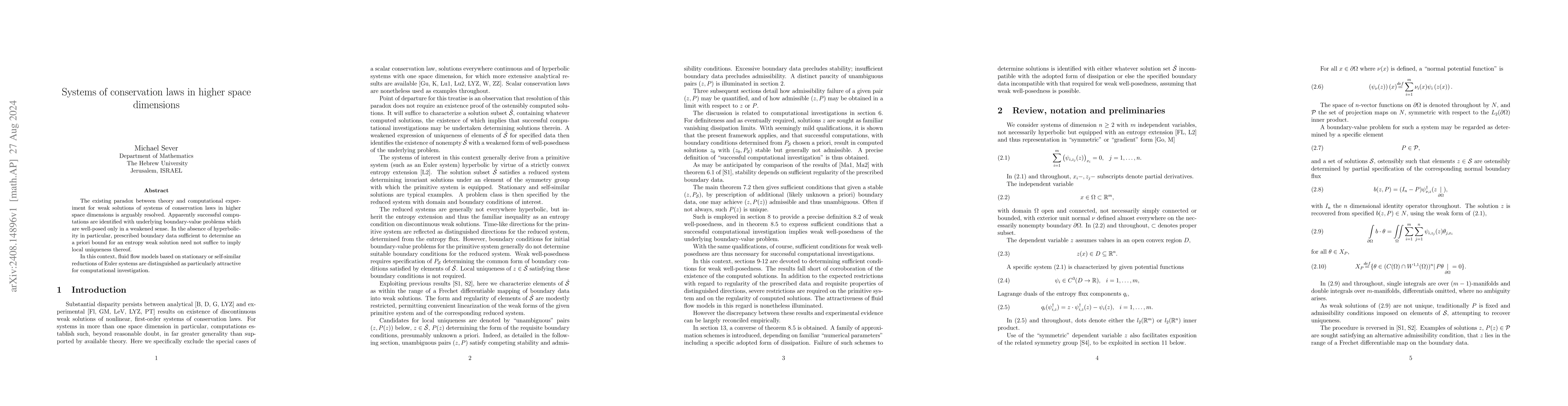 Thumbnail for Systems of conservation laws in higher space dimensions