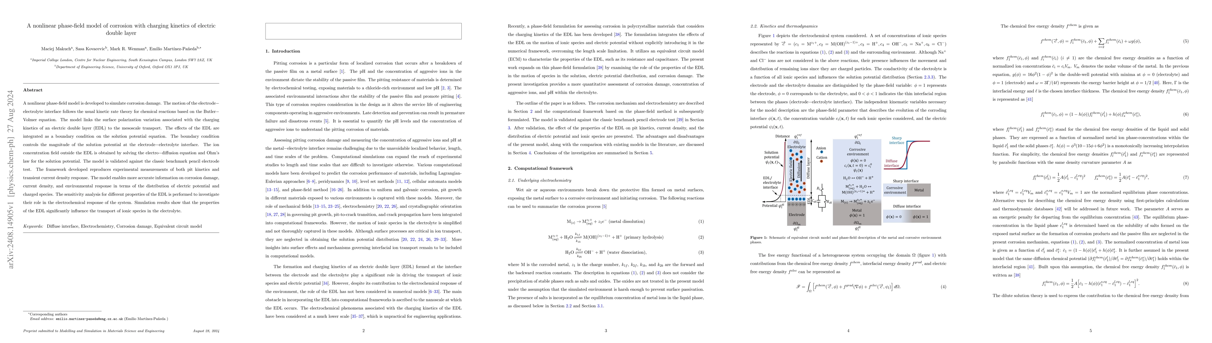 Thumbnail for A nonlinear phase-field model of corrosion with charging kinetics of
  electric double layer