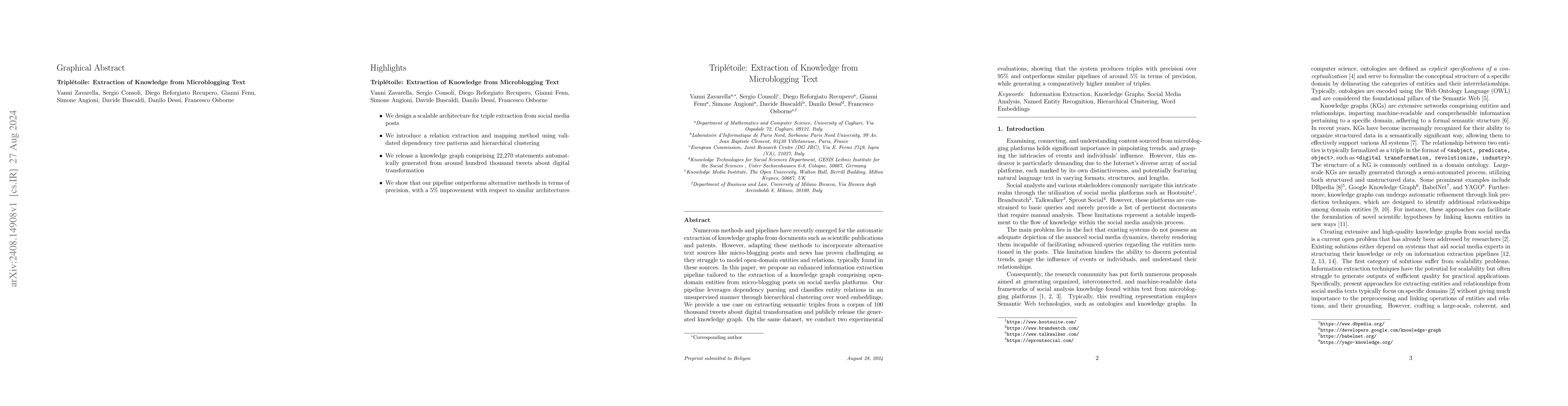 Thumbnail for Triplètoile: Extraction of Knowledge from Microblogging Text
