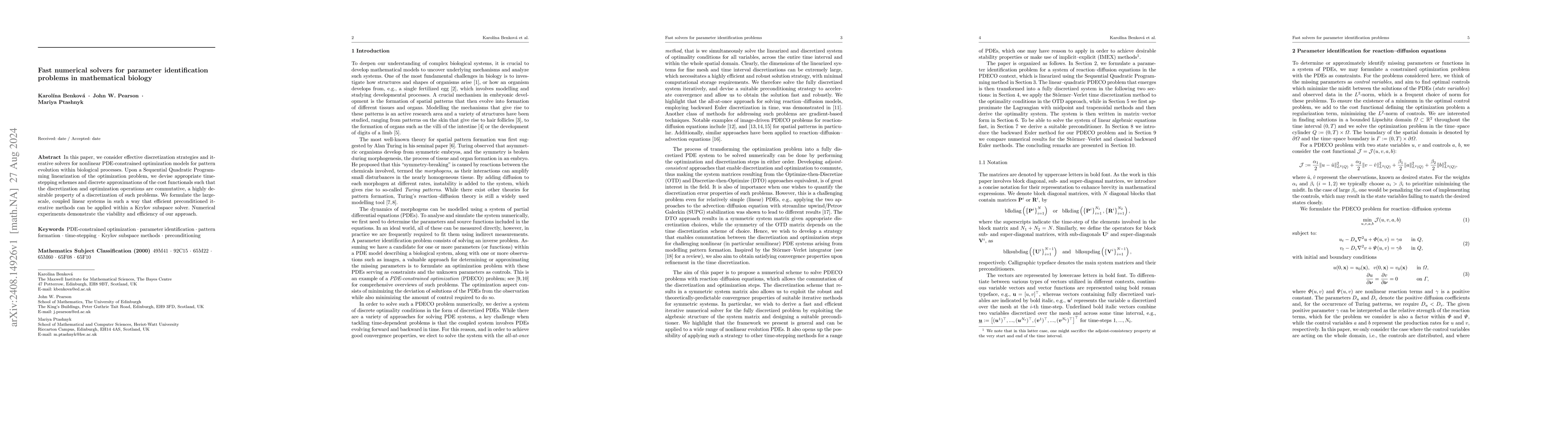Thumbnail for Fast numerical solvers for parameter identification problems in
  mathematical biology
