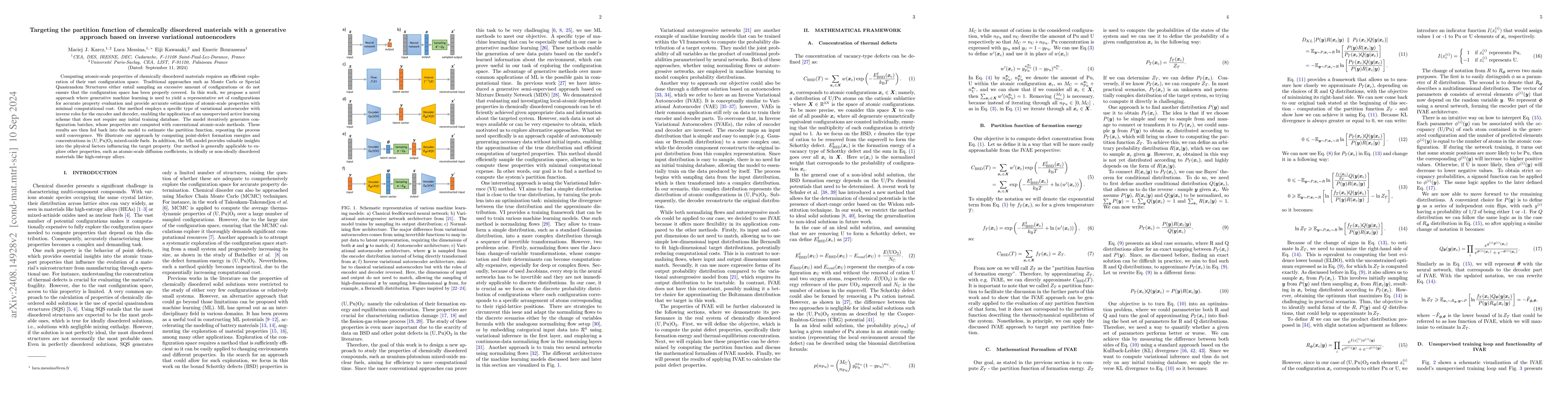 Thumbnail for Targetin the partition function of chemically disordered materials with
  a generative approach based on inverse variational autoencoders
