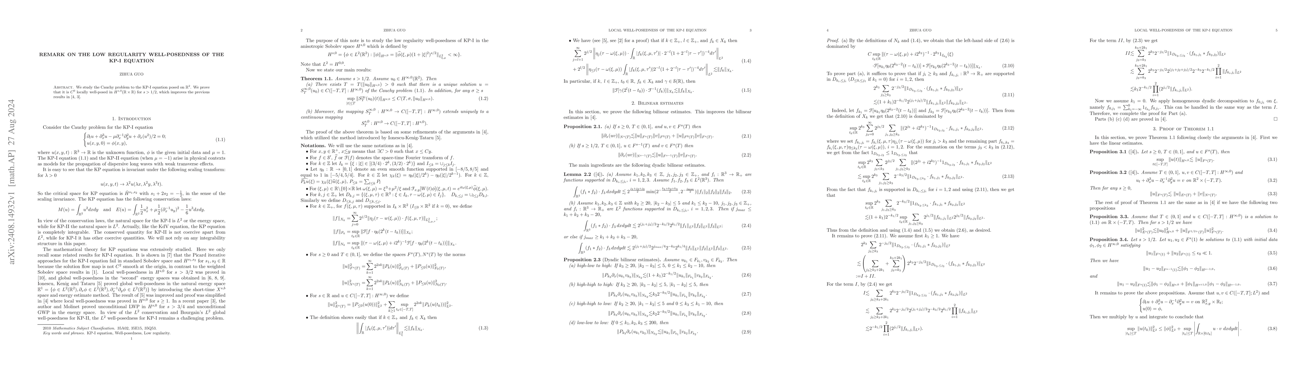Thumbnail for Remark on the low regularity well-posedness of the KP-I equation