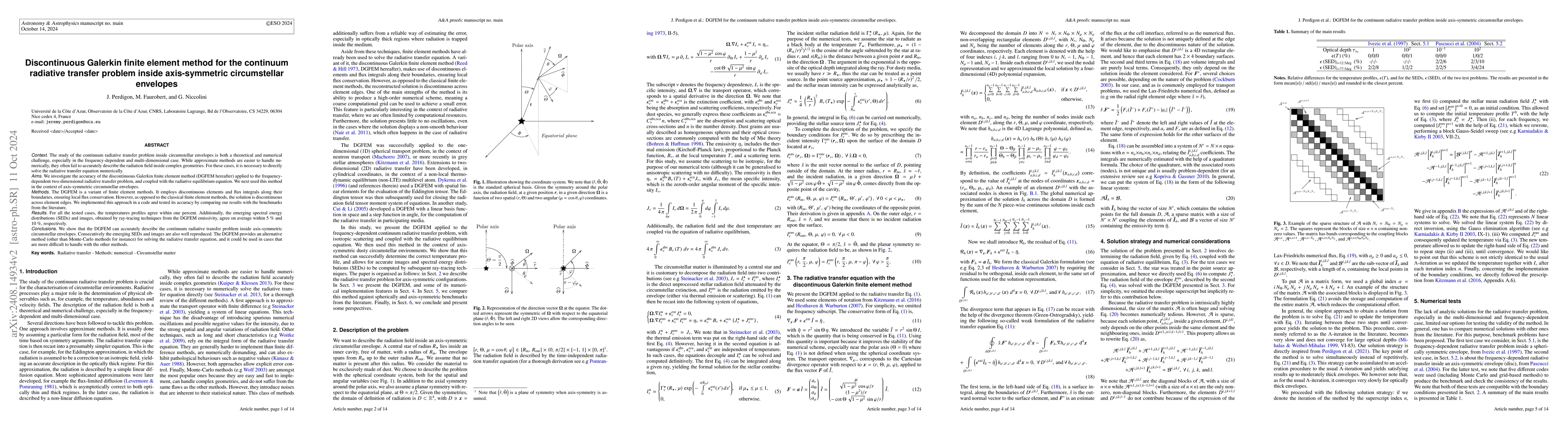 Thumbnail for Discontinuous Galerkin finite element method for the continuum radiative
  transfer problem inside axis-symmetric circumstellar envelopes