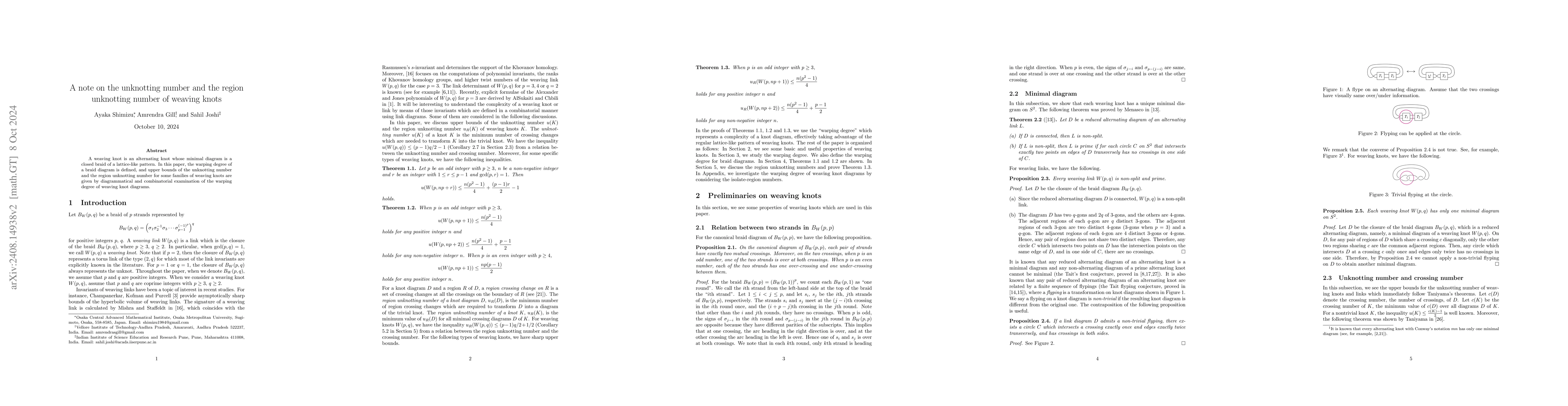 Thumbnail for A note on the unknotting number and the region unknotting number of
  weaving knots