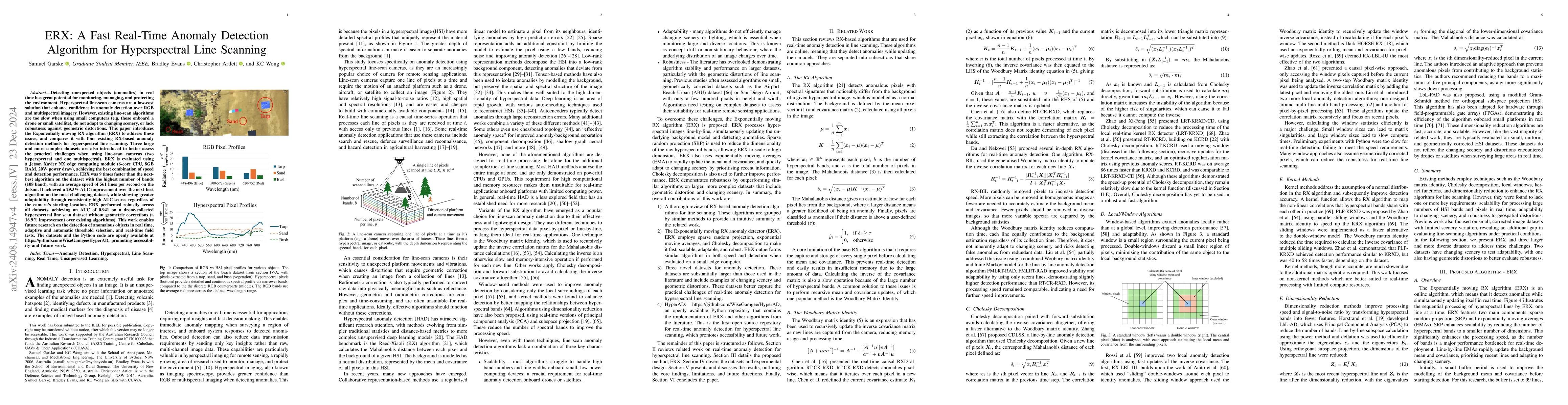 Thumbnail for ERX: A Fast Real-Time Anomaly Detection Algorithm for Hyperspectral
  Line-Scanning