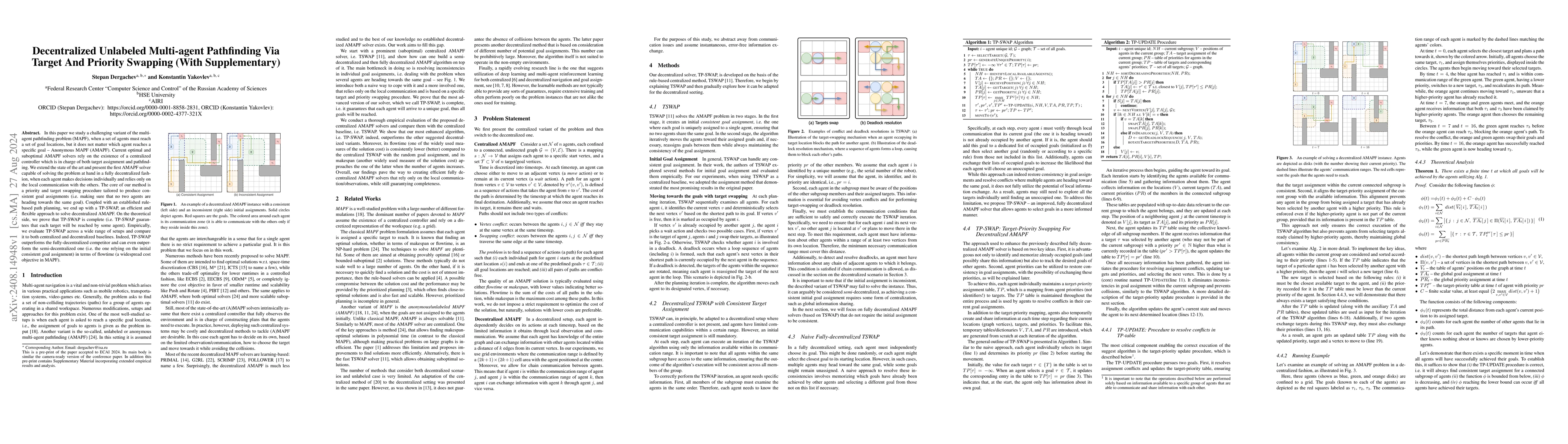 Thumbnail for Decentralized Unlabeled Multi-agent Pathfinding Via Target And Priority
  Swapping (With Supplementary)