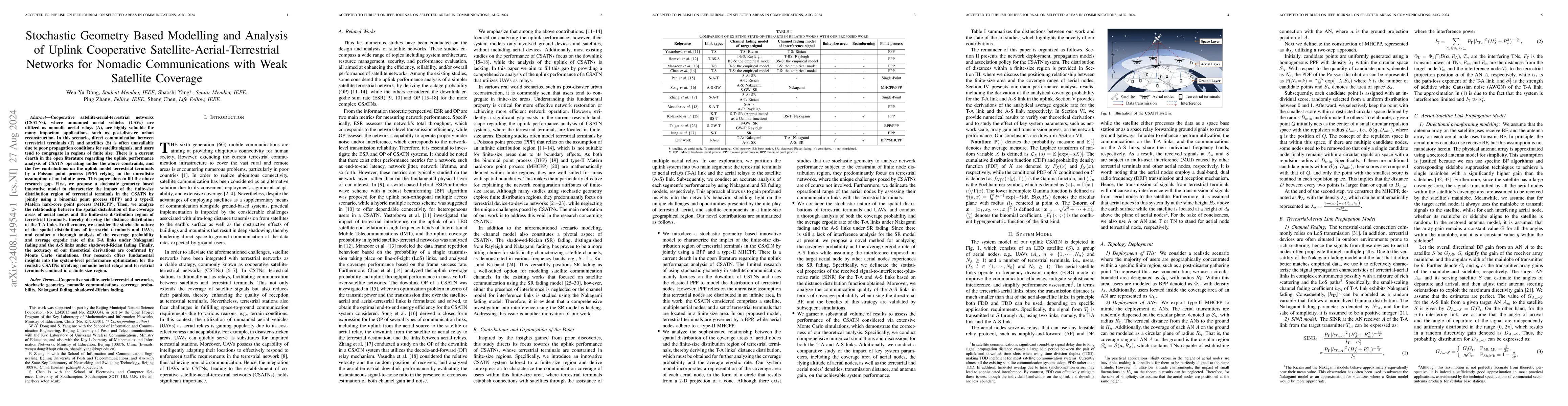 Thumbnail for Stochastic Geometry Based Modelling and Analysis of Uplink Cooperative
  Satellite-Aerial-Terrestrial Networks for Nomadic Communications with Weak
  Satellite Coverage