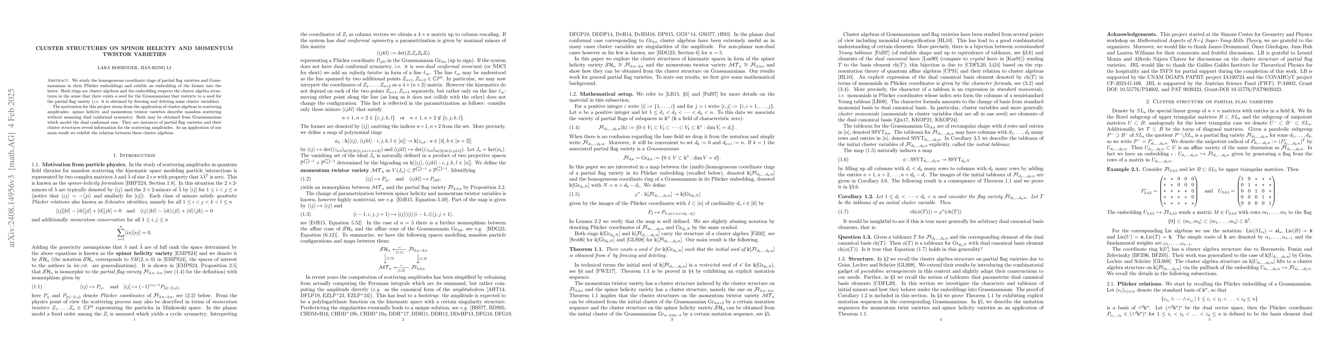 Thumbnail for Cluster structures on spinor helicity and momentum twistor varieties