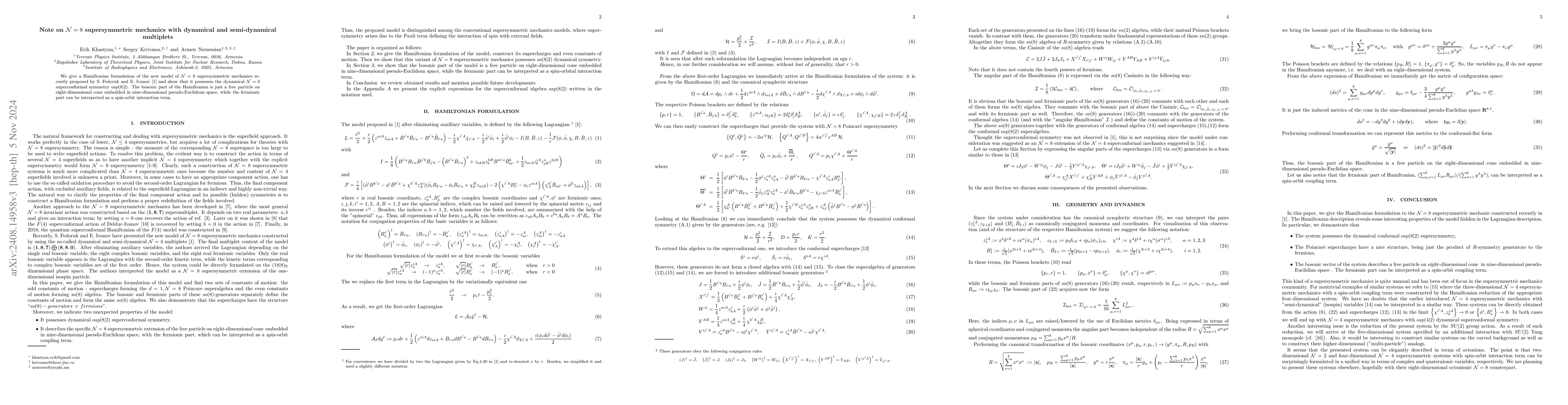 Thumbnail for Note on $\mathcal{N}=8$ supersymmetric mechanics with dynamical and
  semi-dynamical multiplets