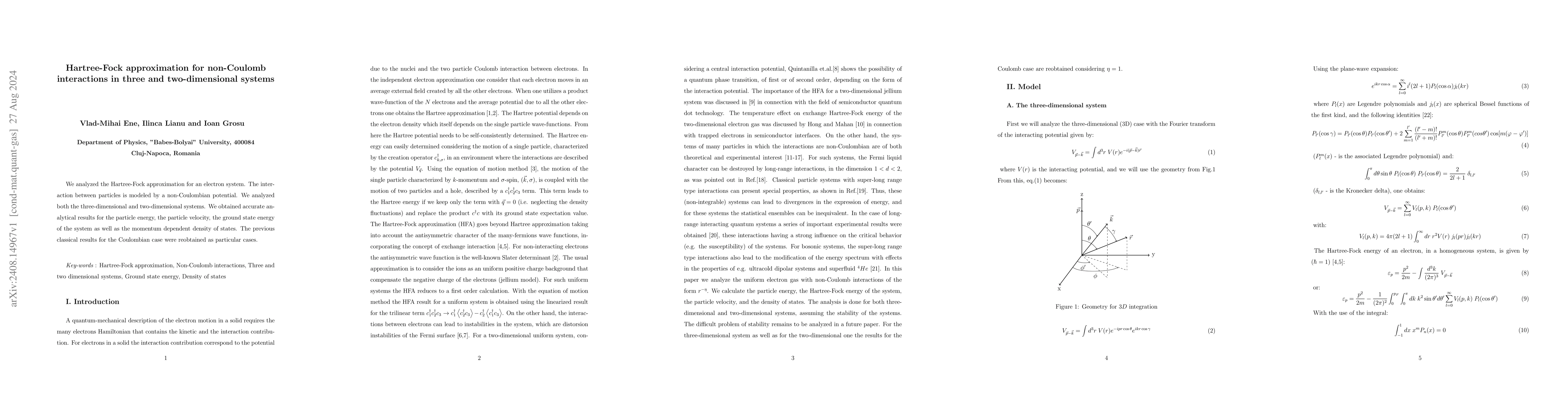 Thumbnail for Hartree-Fock approximation for non-Coulomb interactions in three and
  two-dimensional systems