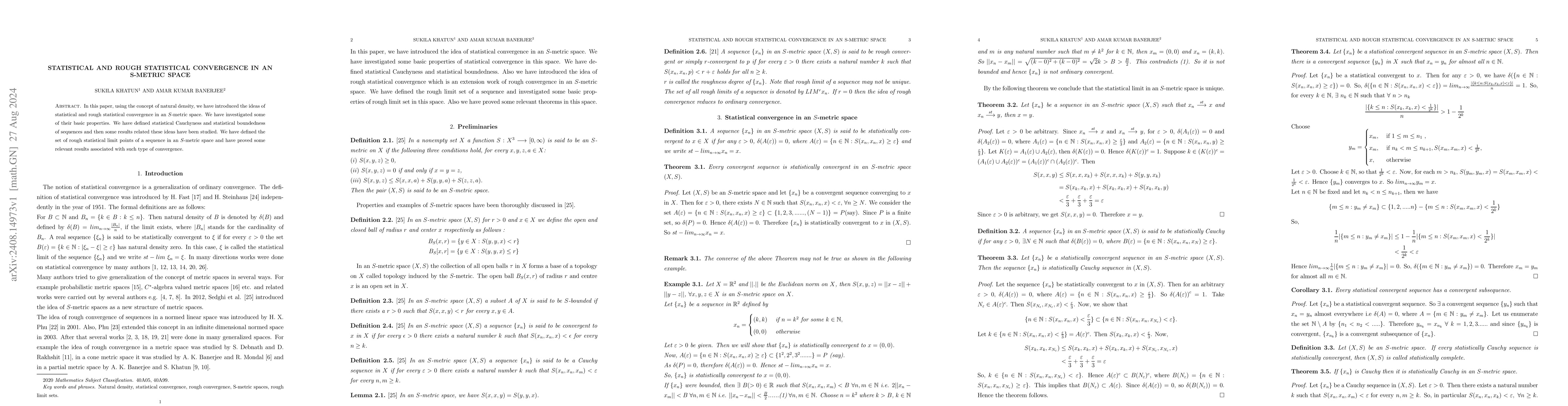 Thumbnail for Statistical and rough statistical convergence in an S-metric space