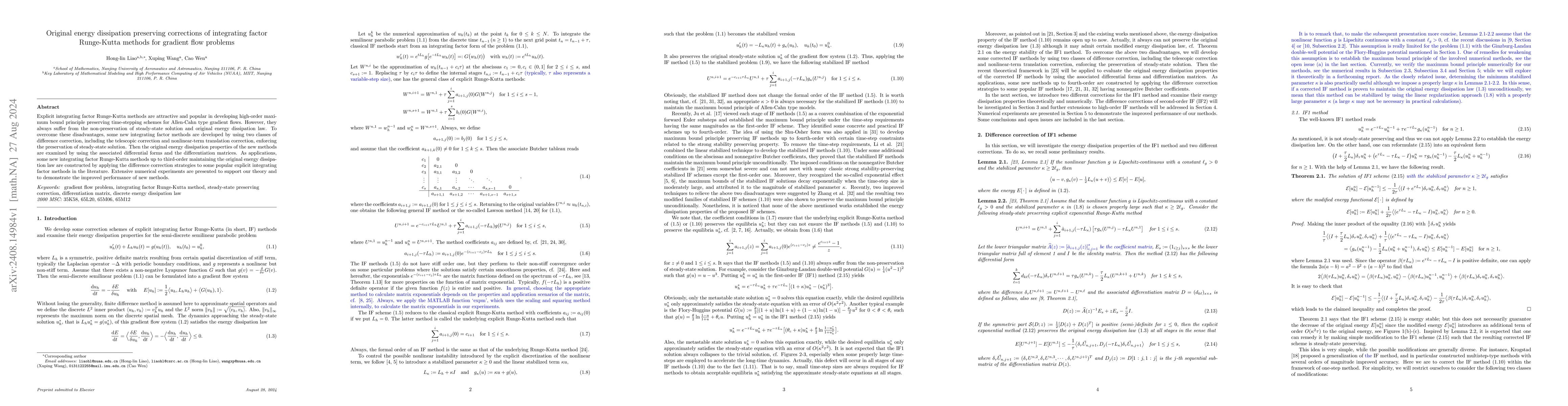 Thumbnail for Original energy dissipation preserving corrections of integrating factor
  Runge-Kutta methods for gradient flow problems
