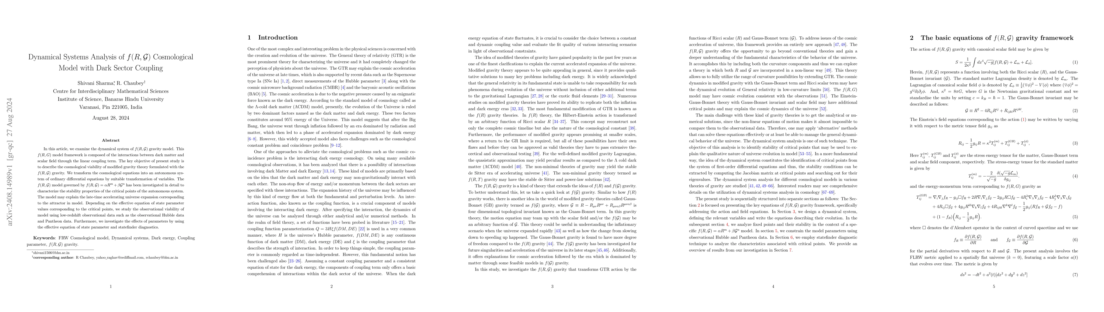 Thumbnail for Dynamical Systems Analysis of f(R,G) Cosmological Model with Dark Sector
  Coupling