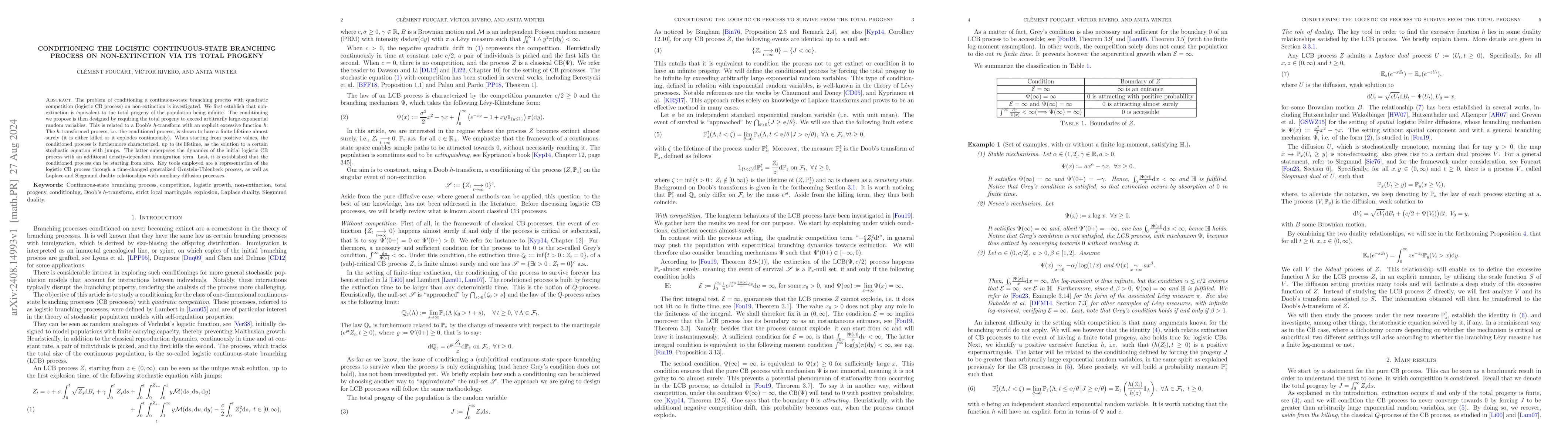 Thumbnail for Conditioning the logistic continuous-state branching process on
  non-extinction via its total progeny