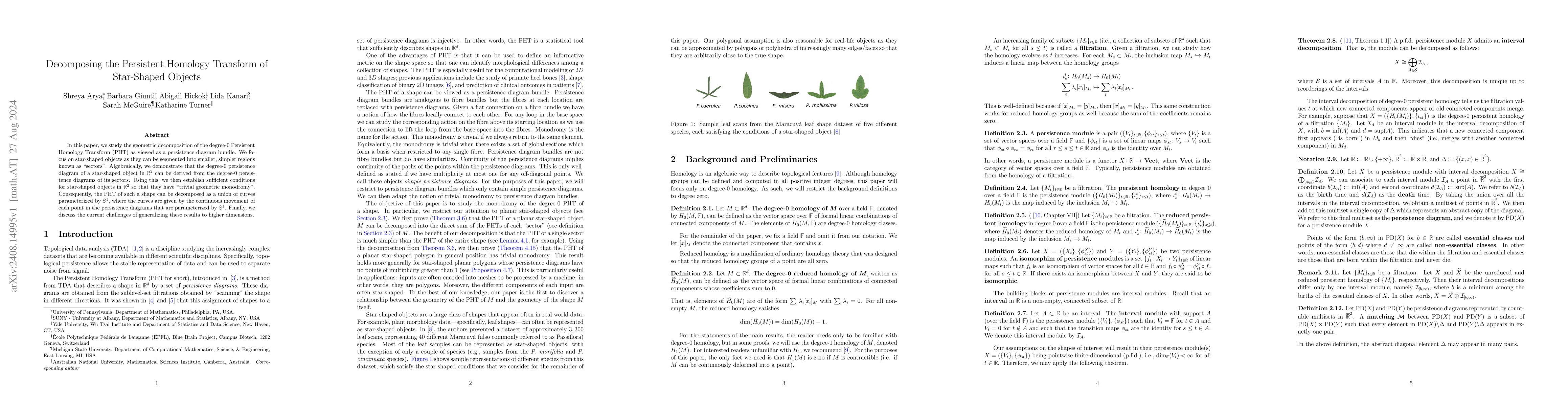 Thumbnail for Decomposing the Persistent Homology Transform of Star-Shaped Objects
