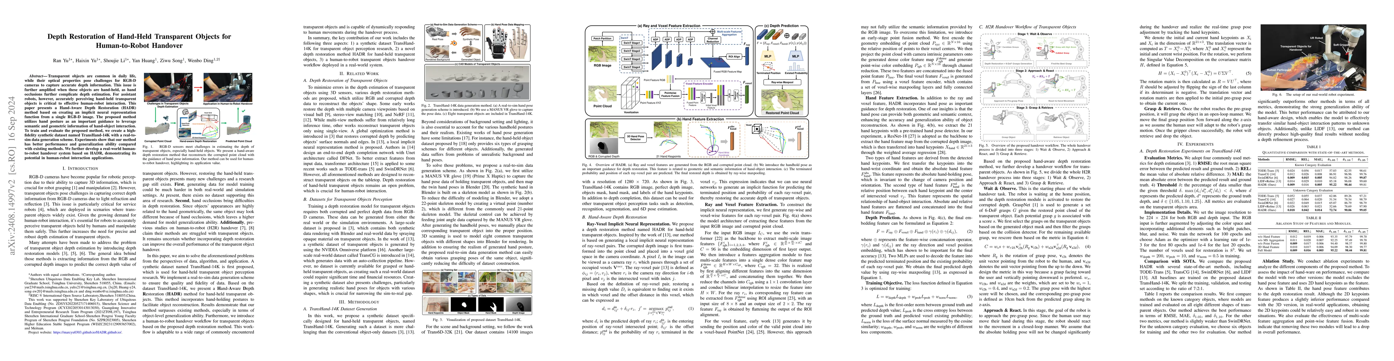 Thumbnail for Depth Restoration of Hand-Held Transparent Objects for Human-to-Robot
  Handover