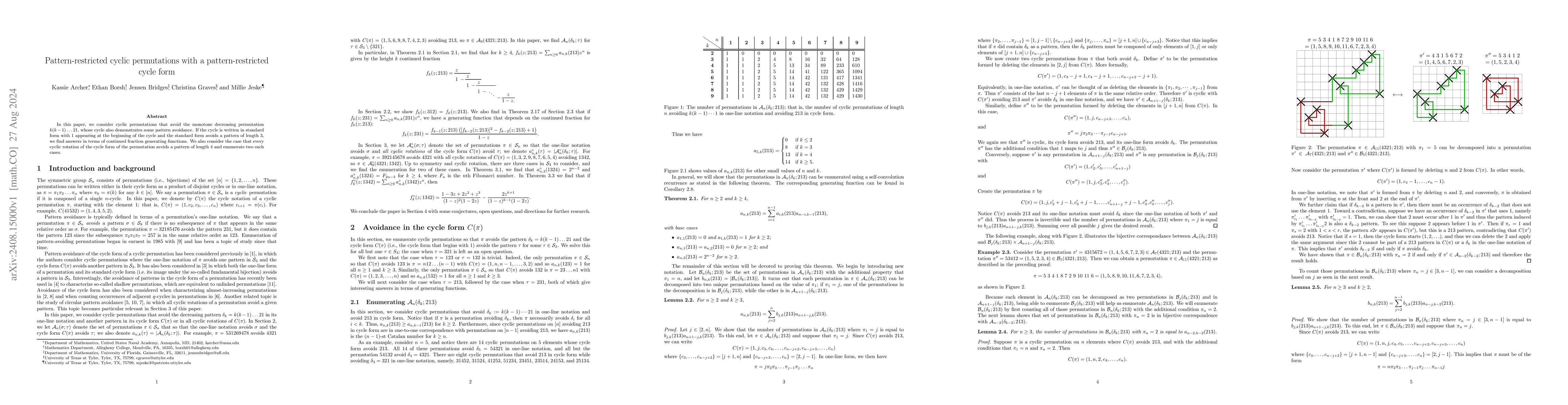Thumbnail for Pattern-restricted cyclic permutations with a pattern-restricted cycle
  form