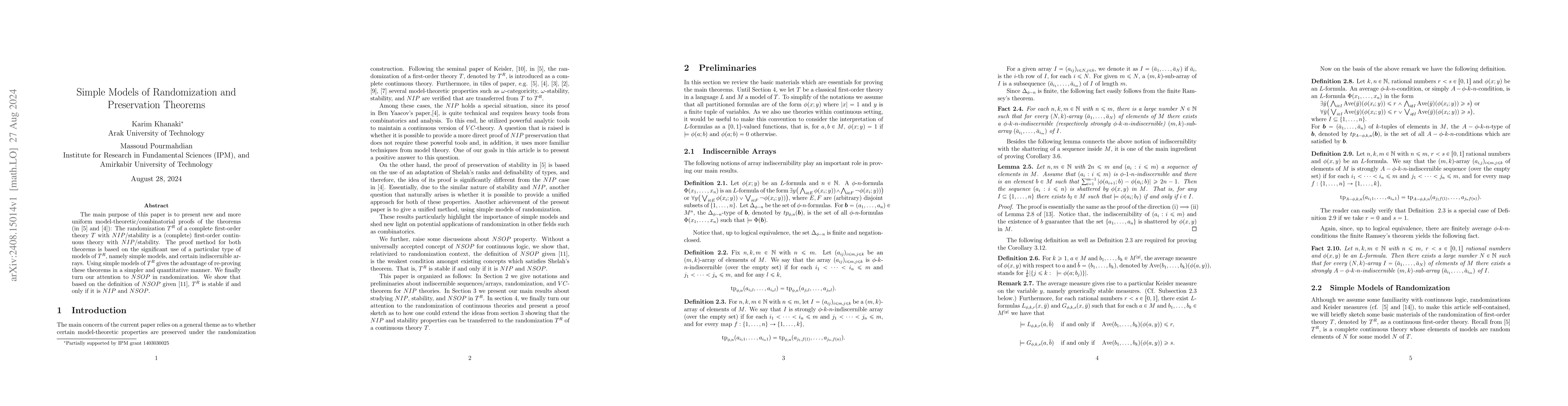 Thumbnail for Simple Models of Randomization and Preservation Theorems